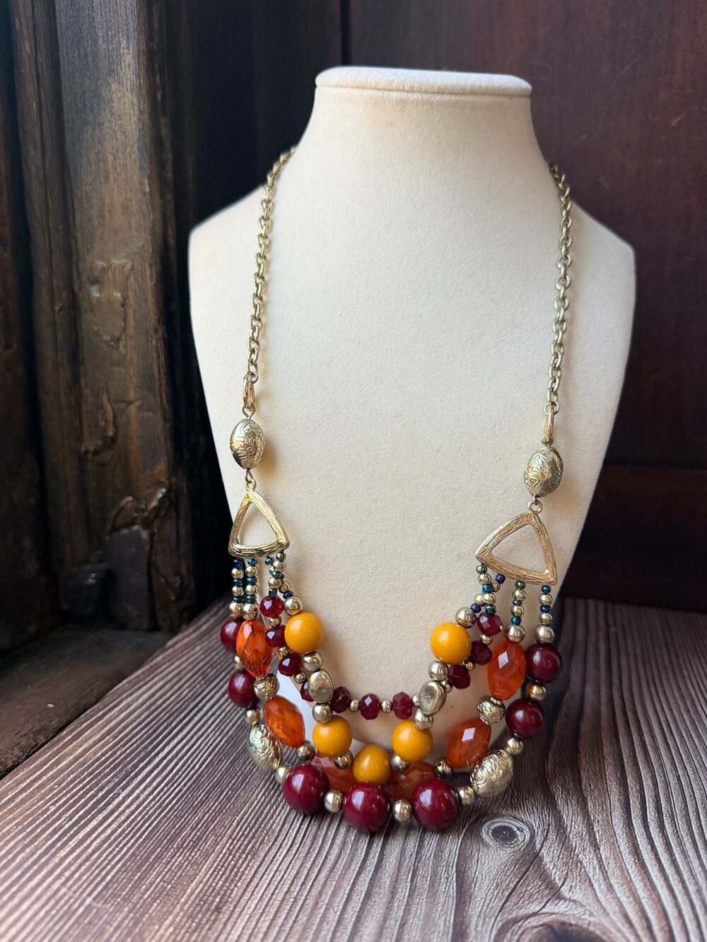 Vintage four strand beaded orange collar necklace
